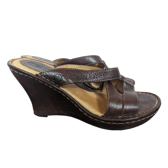 Born Shoes - Born Leather Wedge 3.5 Heel Sandals Size 7